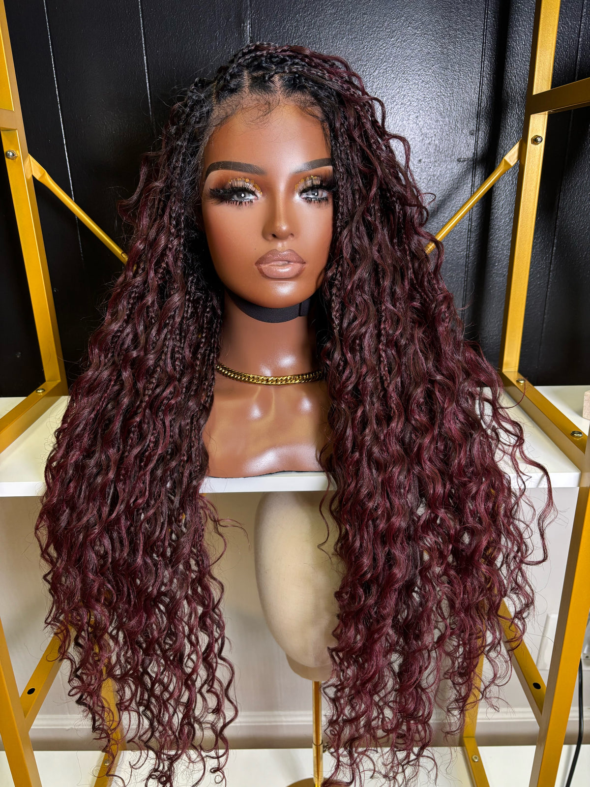 Ombre 99J Full  Lace Boho Braids Blend Box Braid Wig
